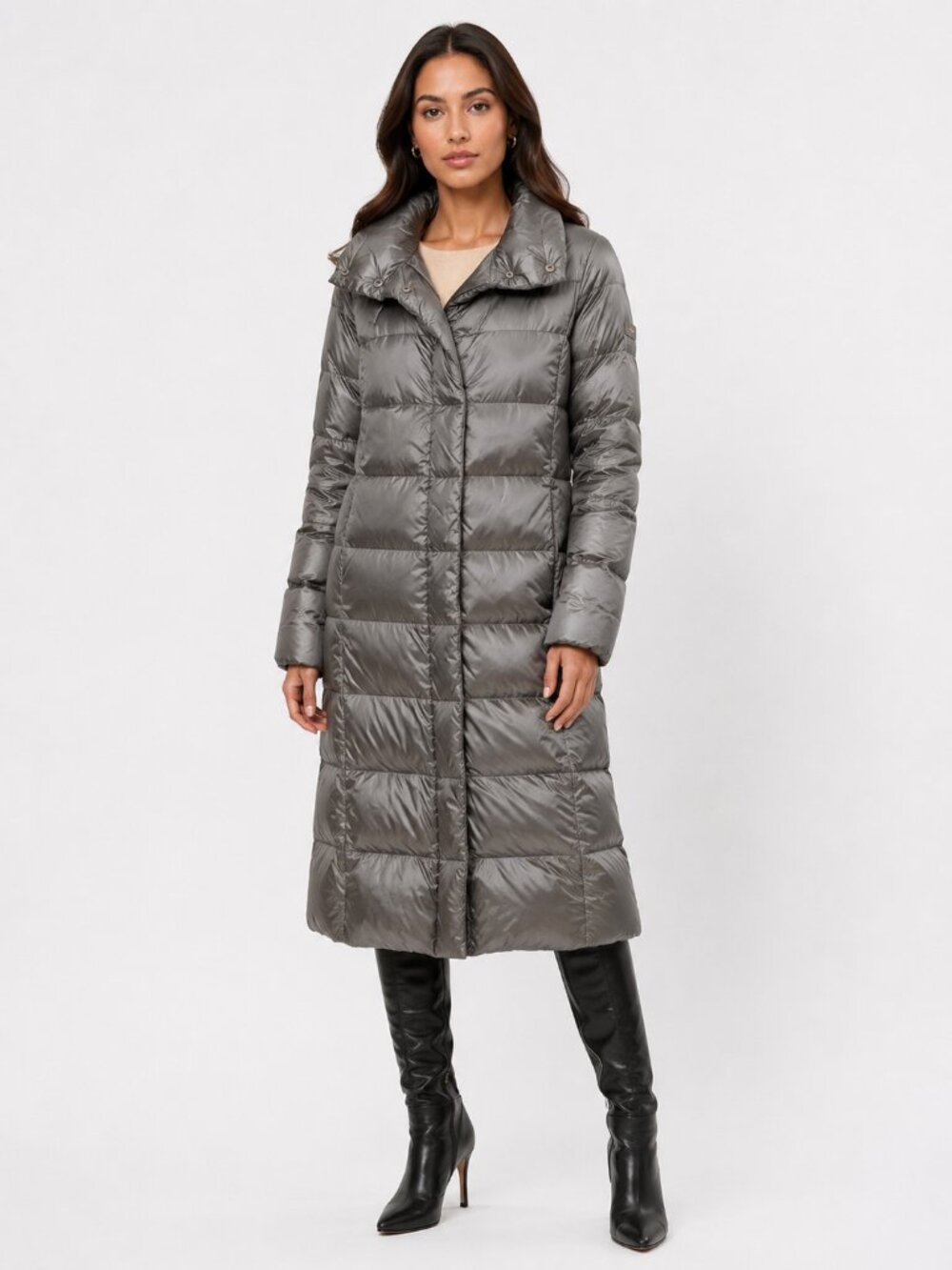 FRIEDA & FREDDIES SILVER LONG PUFFER WINTER COAT - M
